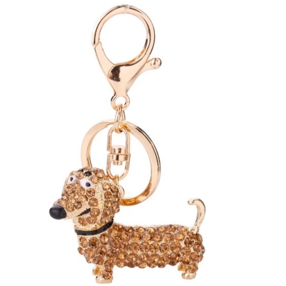 Handbags - Dachshund Bag Charm Key Chain Crystals Studded BLING Gold! $4.99 ships :>